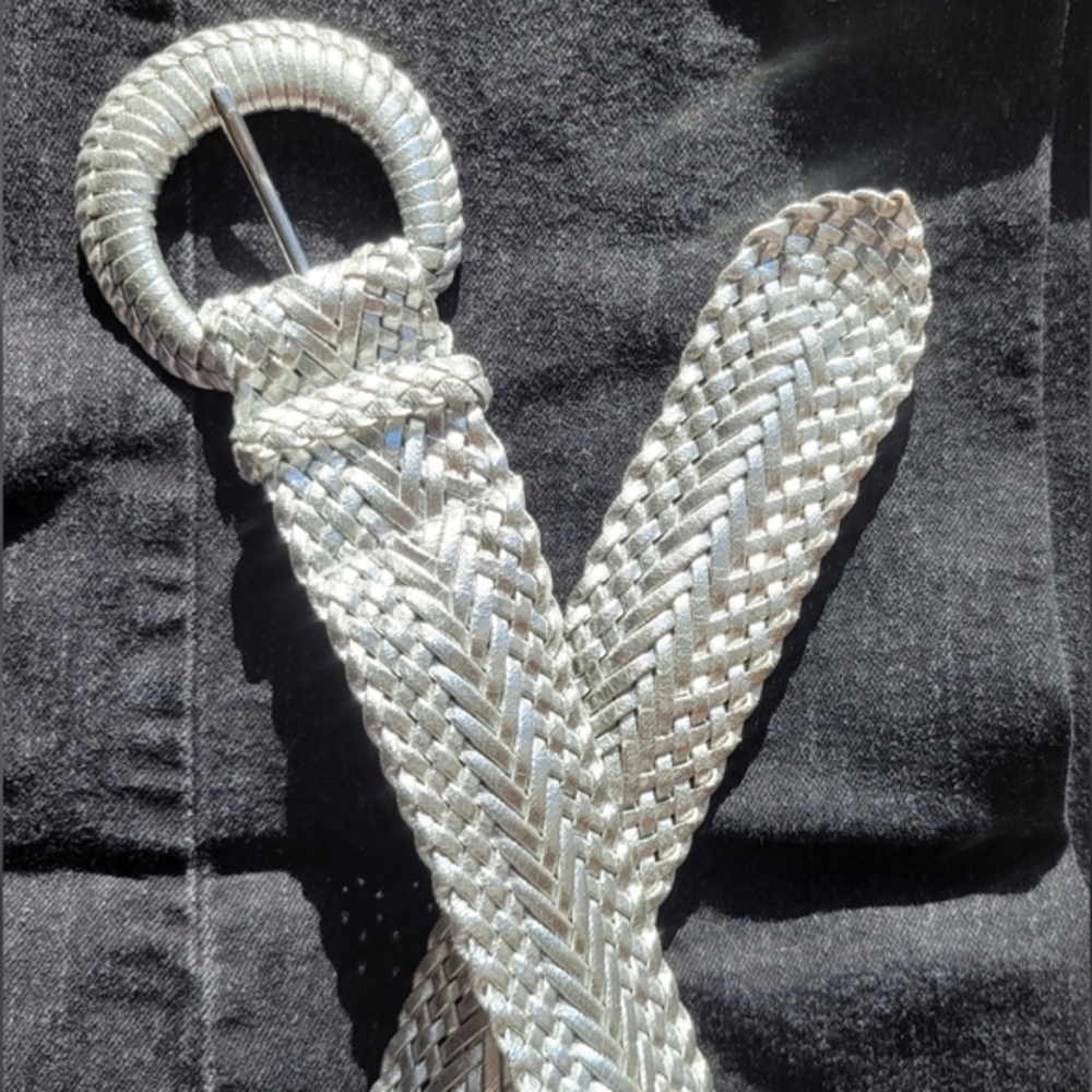Belt Silver Metallic Braided with Matching Buckle 36"